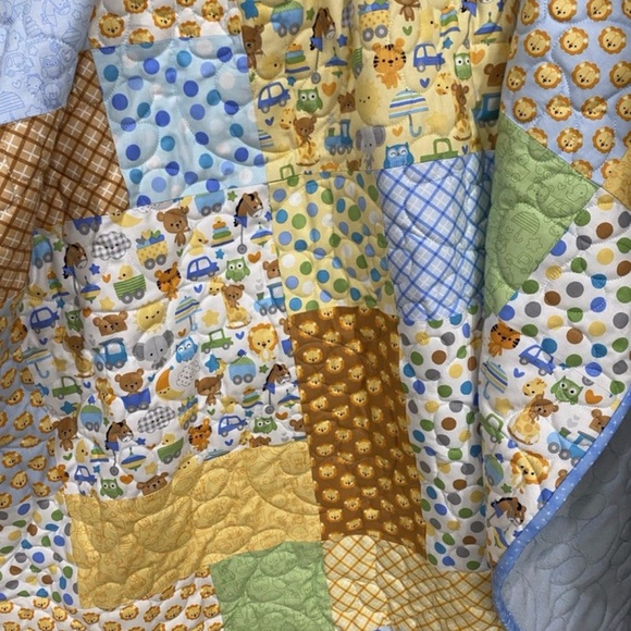 Handmade Other - Baby Boy Quilt Blanket Handmade Toddler Child Kid Blue Yellow Animal Riley Blake